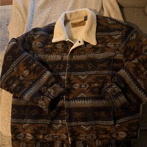 Wrangler Brown and Black Patterned Jacket with Sherpa Collar